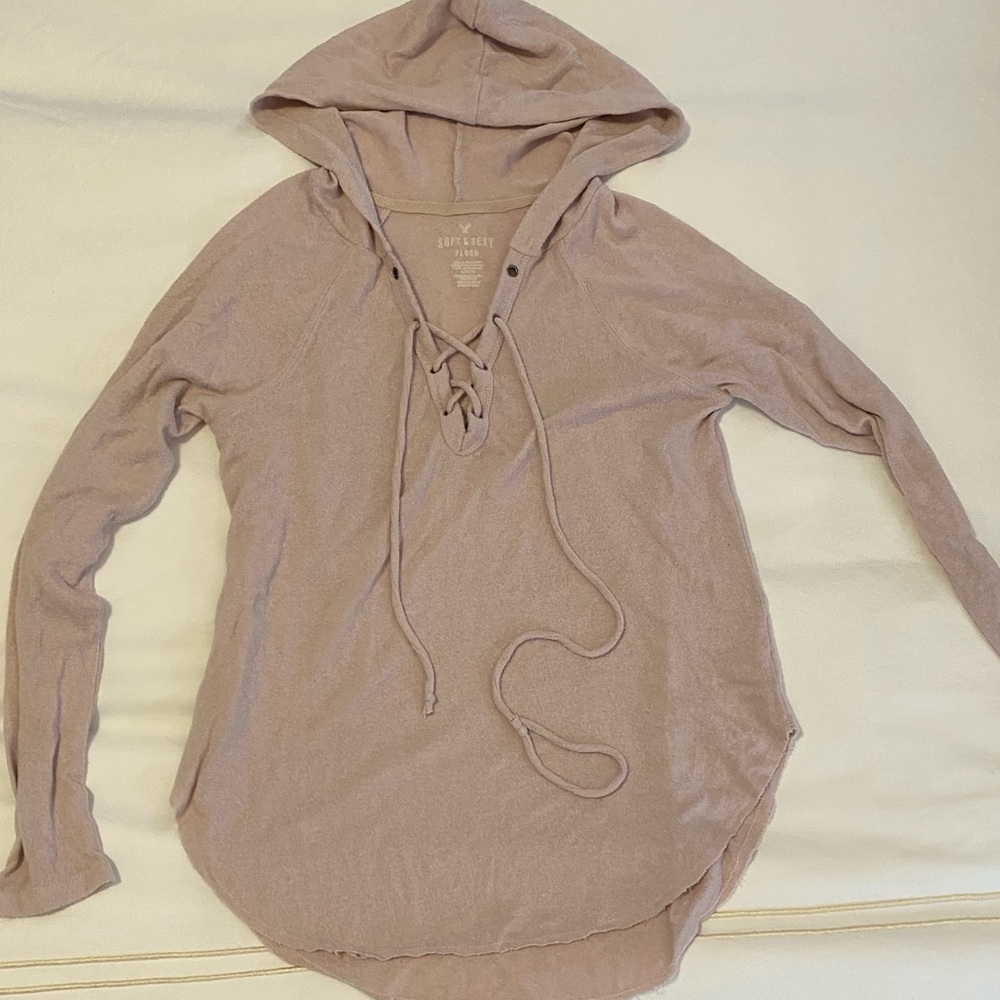 Lightweight pullover/hoodie-blush pink/cream color